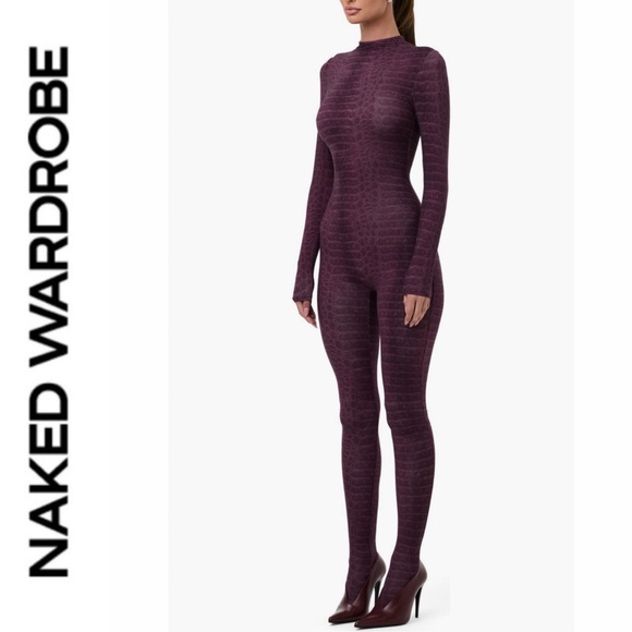 naked wardrobe Pants - Naked Wardrobe 💜🐊 NAKED PRINT CLOSED TOE JUMPSUIT | Plum | XS | NWT